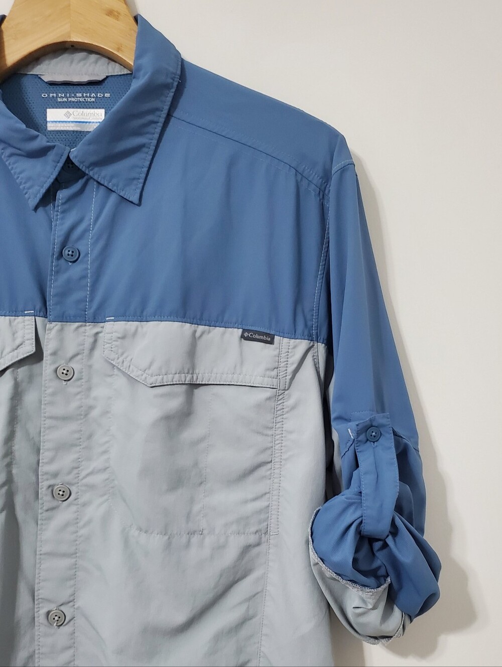 Columbia OmniShade Two-Tone Blue and Light Gray Long Sleeve Shirt Mens  Large - Picture 3 of 8